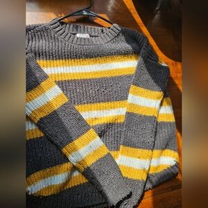 Striped Knit Sweater in Charcoal, Mustard & Cream